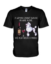 Wine and Poodle V-Neck T-Shirt thumbnail