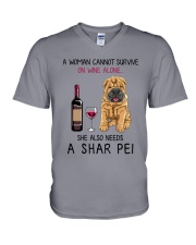 Wine and Shar Pei 2 V-Neck T-Shirt thumbnail