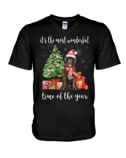 The Most Wonderful Xmas - Chocolate Labrador V-Neck T-Shirt thumbnail