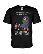 Wine and Tibetan Mastiff V-Neck T-Shirt thumbnail