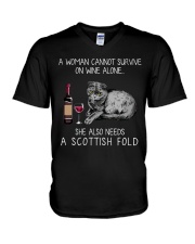 Wine and Scottish Fold Cat V-Neck T-Shirt thumbnail