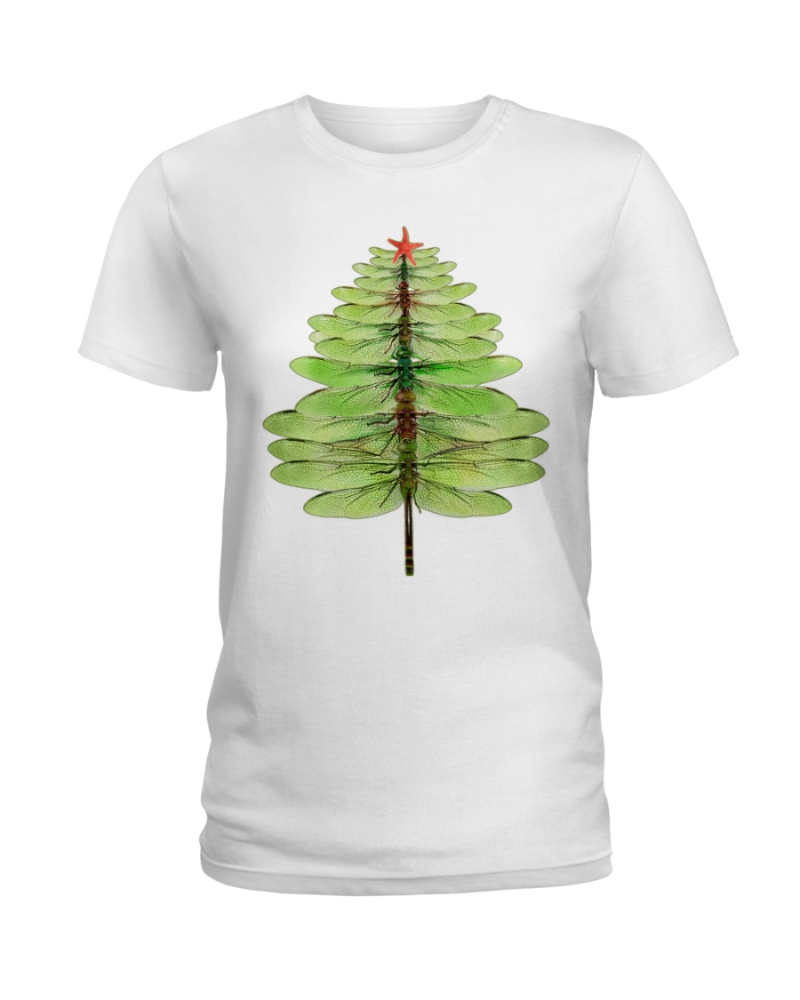 Dragonfly Christmas Tree Ladies T-Shirt