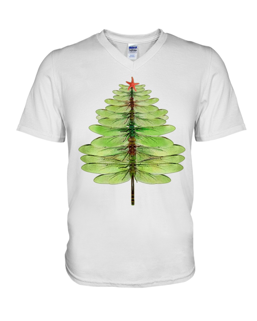 Dragonfly Christmas Tree V-Neck T-Shirt