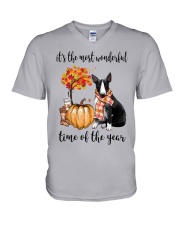 The Most Wonderful Time - Black White Bull Terrier V-Neck T-Shirt thumbnail