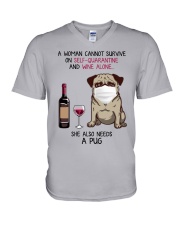 Cannot Survive Alone - Pug V-Neck T-Shirt thumbnail