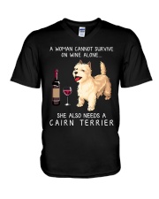 Wine and Cairn Terrier V-Neck T-Shirt thumbnail
