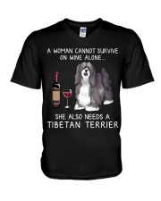 Wine and Tibetan Terrier V-Neck T-Shirt thumbnail