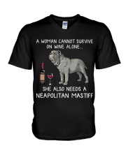Wine and Neapolitan Mastiff V-Neck T-Shirt thumbnail