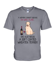 Wine and Soft Coated Wheaten Terrier 2 V-Neck T-Shirt thumbnail