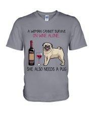 Wine and Pug 4 V-Neck T-Shirt thumbnail