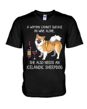 Wine and Icelandic SheepDog V-Neck T-Shirt tile