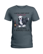 Wine and Bearded Collie 2 Ladies T-Shirt thumbnail