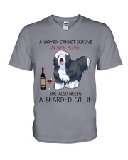 Wine and Bearded Collie 2 V-Neck T-Shirt thumbnail