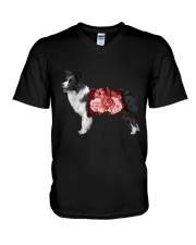 Flower and Border Collie V-Neck T-Shirt thumbnail