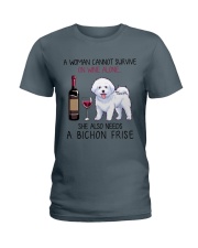 Wine and Bichon Frise 2 Ladies T-Shirt thumbnail