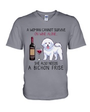 Wine and Bichon Frise 2 V-Neck T-Shirt thumbnail