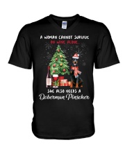 Christmas Wine and Doberman Pinscher V-Neck T-Shirt thumbnail