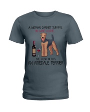 Wine and Airedale Terrier 2 Ladies T-Shirt thumbnail