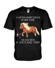 Wine and Shetland Pony V-Neck T-Shirt thumbnail