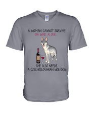 Wine and Czechoslovakian Wolfdog 2 V-Neck T-Shirt thumbnail