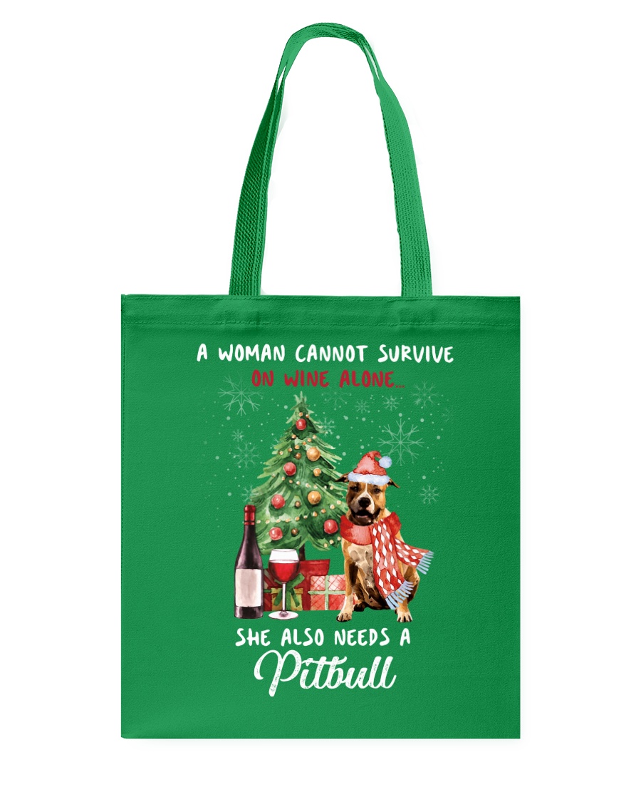 Christmas Wine and Pit Bull Tote Bag