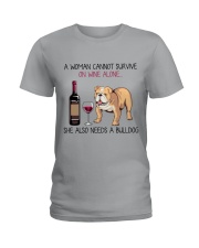Wine and Bulldog 2 Ladies T-Shirt thumbnail