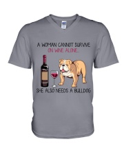 Wine and Bulldog 2 V-Neck T-Shirt thumbnail