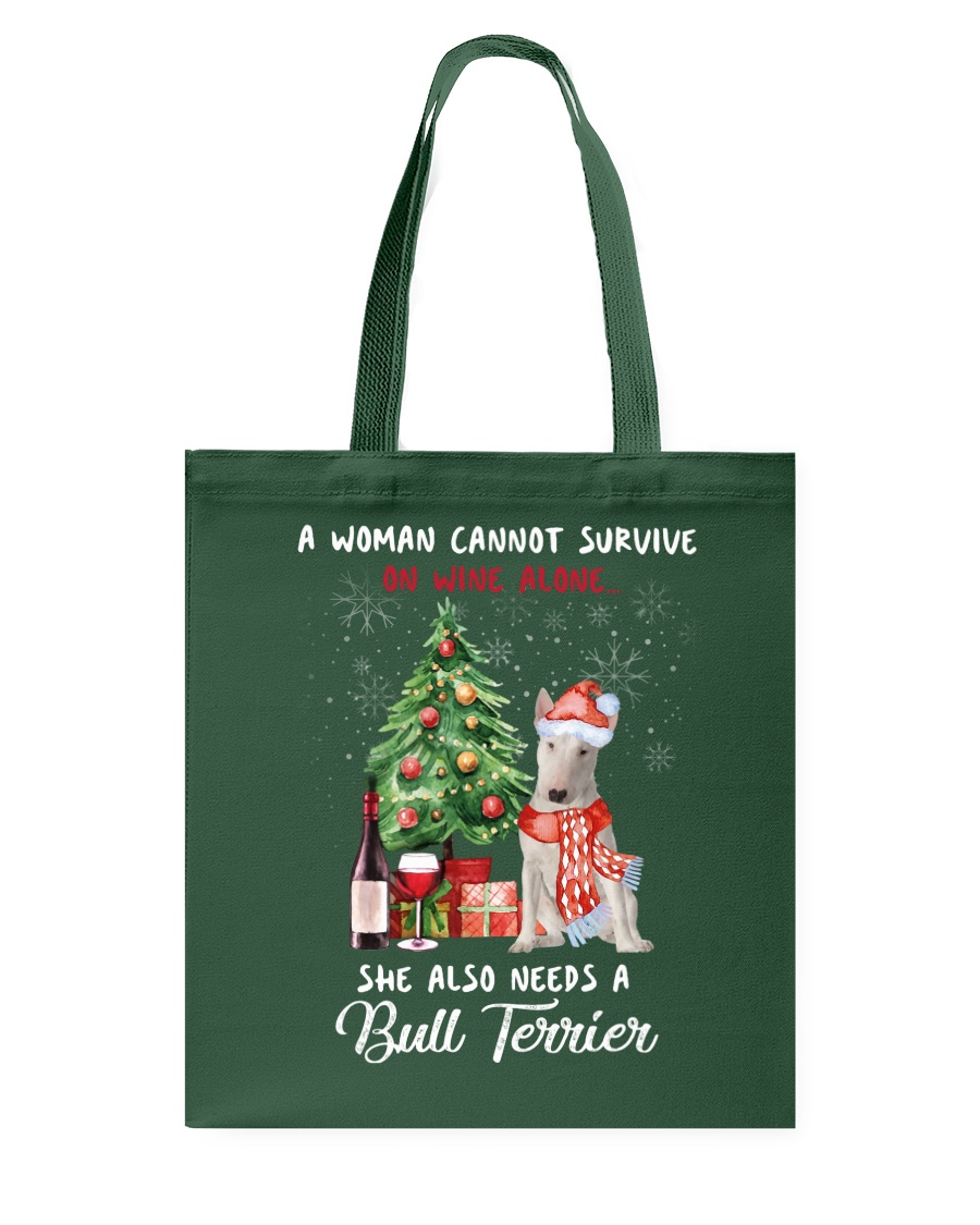 Christmas Wine and Bull Terrier Tote Bag