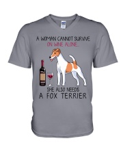 Wine and Fox Terrier 2 V-Neck T-Shirt thumbnail