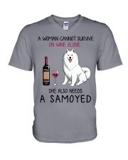 Wine and Samoyed 2 V-Neck T-Shirt thumbnail