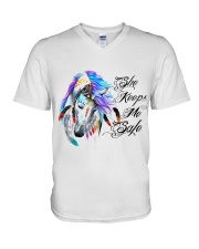 Horse She Keeps Me Safe V-Neck T-Shirt tile