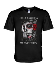 Skull Hello Darkness My Old Friend V-Neck T-Shirt tile