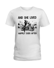 MOTORCYCLE AND SHE LIVED HAPPILY EVER AFTER Ladies T-Shirt tile