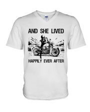 MOTORCYCLE AND SHE LIVED HAPPILY EVER AFTER V-Neck T-Shirt tile