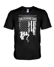 Dachshund Proud American Dog Dad V-Neck T-Shirt tile
