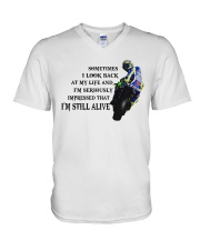 MOTORCYCLE SOMETIMES I LOOK BACK MY LIFE V-Neck T-Shirt tile