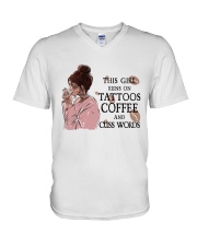 COFFEE THIS GIRL RUNS ON TATTOOS COFFEE V-Neck T-Shirt tile
