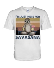 Im Just Here For Savasana V-Neck T-Shirt tile