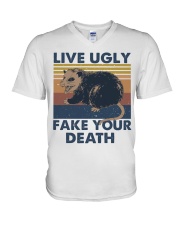 Live Ugly Fake Your Death V-Neck T-Shirt tile