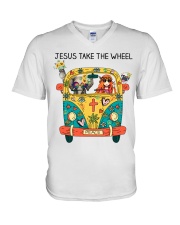 Jesus Take The Wheel V-Neck T-Shirt tile