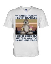 I Meditate I Burn Candles V-Neck T-Shirt thumbnail
