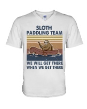 Sloth Paddling Team V-Neck T-Shirt tile