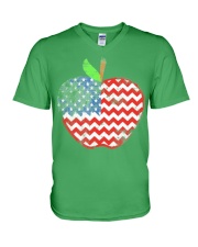 Teacher Apple 4th July V-Neck T-Shirt tile
