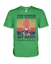 4th Grade Teacher Get Messy V-Neck T-Shirt tile