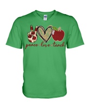 Teacher Peace Love V-Neck T-Shirt tile