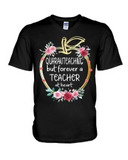 QUARANTEACHING - Teacher at heart V-Neck T-Shirt thumbnail