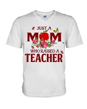 Just a Mom who raised a Teacher V-Neck T-Shirt thumbnail