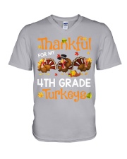 THANKFUL FOR MY 4TH GRADE TURKEYS V-Neck T-Shirt thumbnail