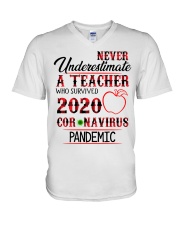 Never underestimate a Teacher V-Neck T-Shirt thumbnail