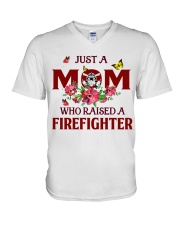 Just a Mom who raised a Firefighter V-Neck T-Shirt thumbnail